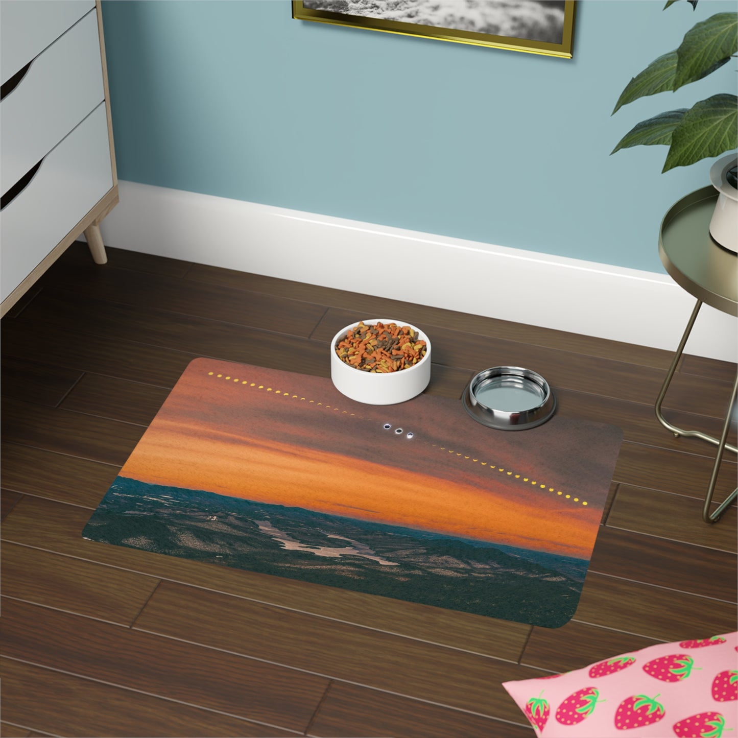 Pet Food Mat - 2024 Solar Eclipse over Lake Placid