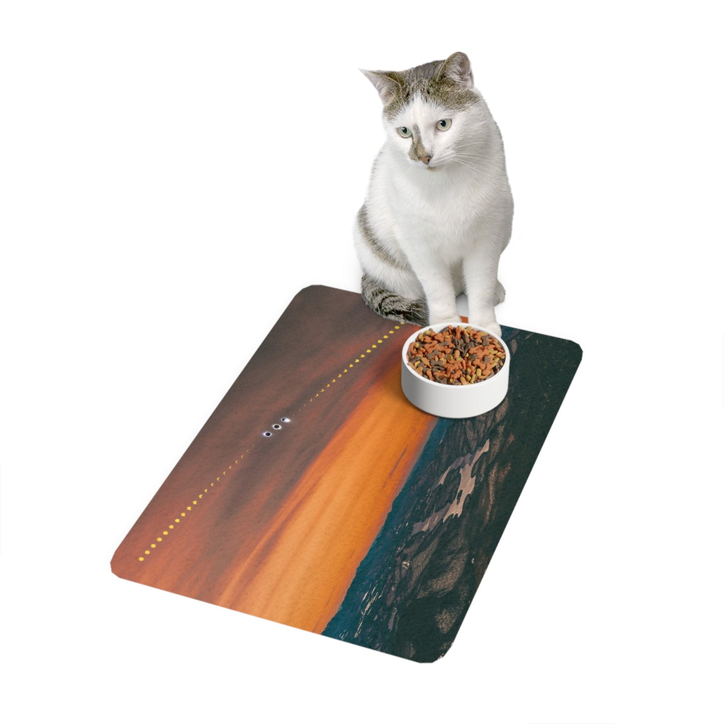 Pet Food Mat - 2024 Solar Eclipse over Lake Placid