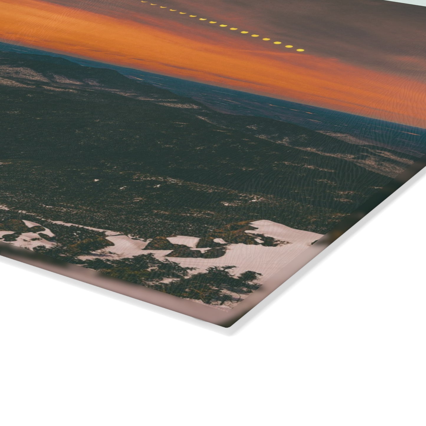 Glass Cutting Board - 2024 Solar Eclipse Timelapse over Lake Placid