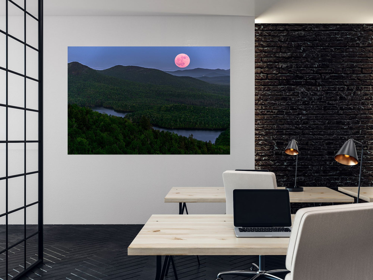 full moon over the Adirondack mountains