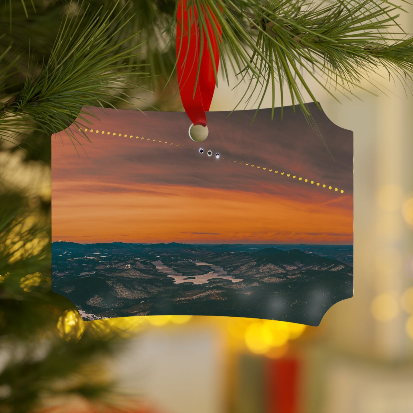 2024 Solar Eclipse Timelapse over Lake Placid Ornament