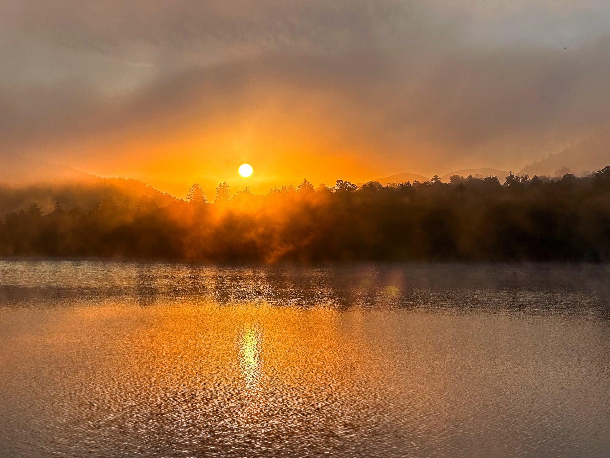 Misty Sunrise Reflections on Mirror Lake, Lake Placid NY