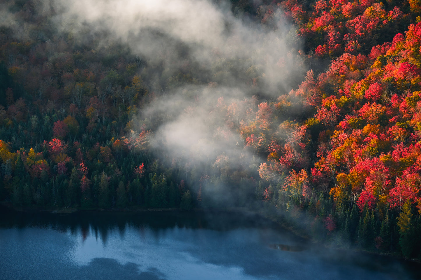 A Dance of Mist and Autumn Leaves in the Adirondack Mountains