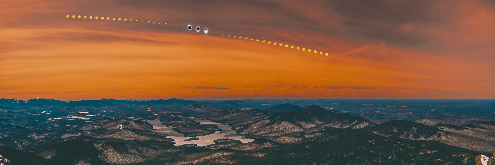 2024 Solar Eclipse Timelapse Above Lake Placid Panorama