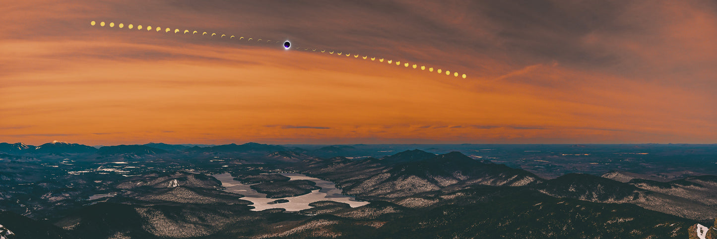 2024 Solar Eclipse Timelapse Above Lake Placid Panoramic View