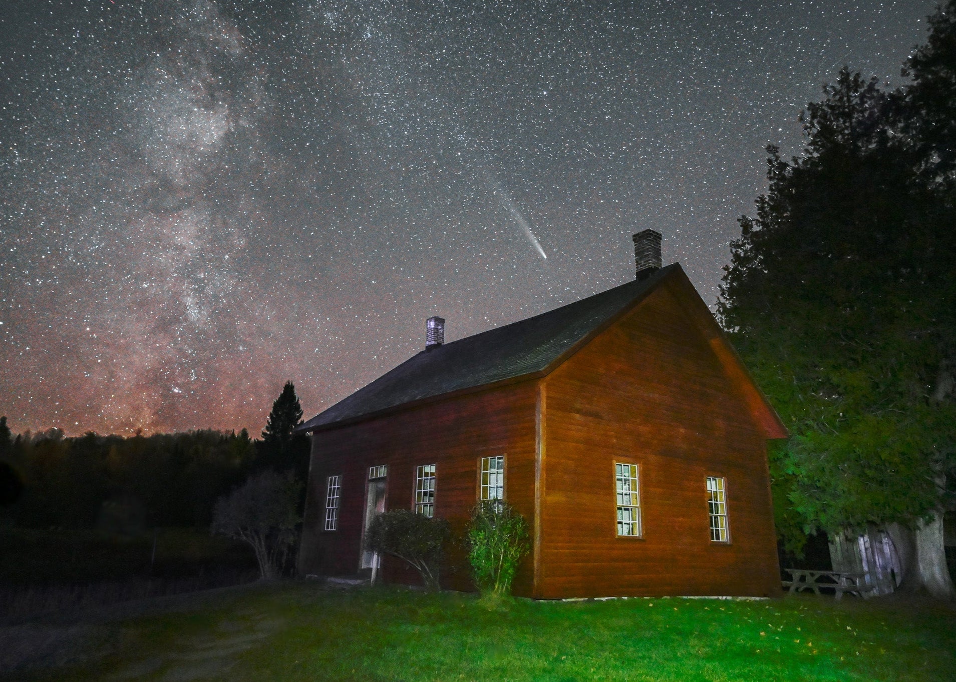 Historic John Brown Farm Below the Milky Way and Comet Tsuchinshan-ATLAS