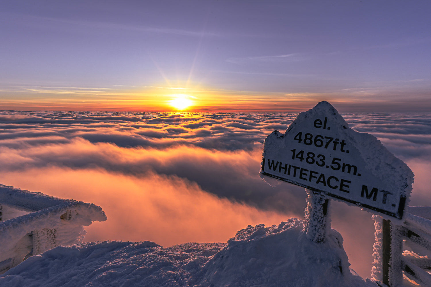 whiteface sunset with cloud inversion