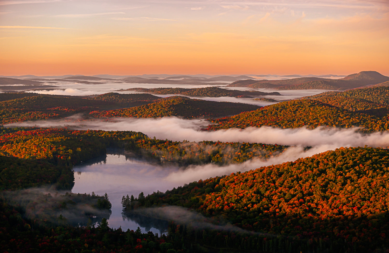foggy autumn sunrise