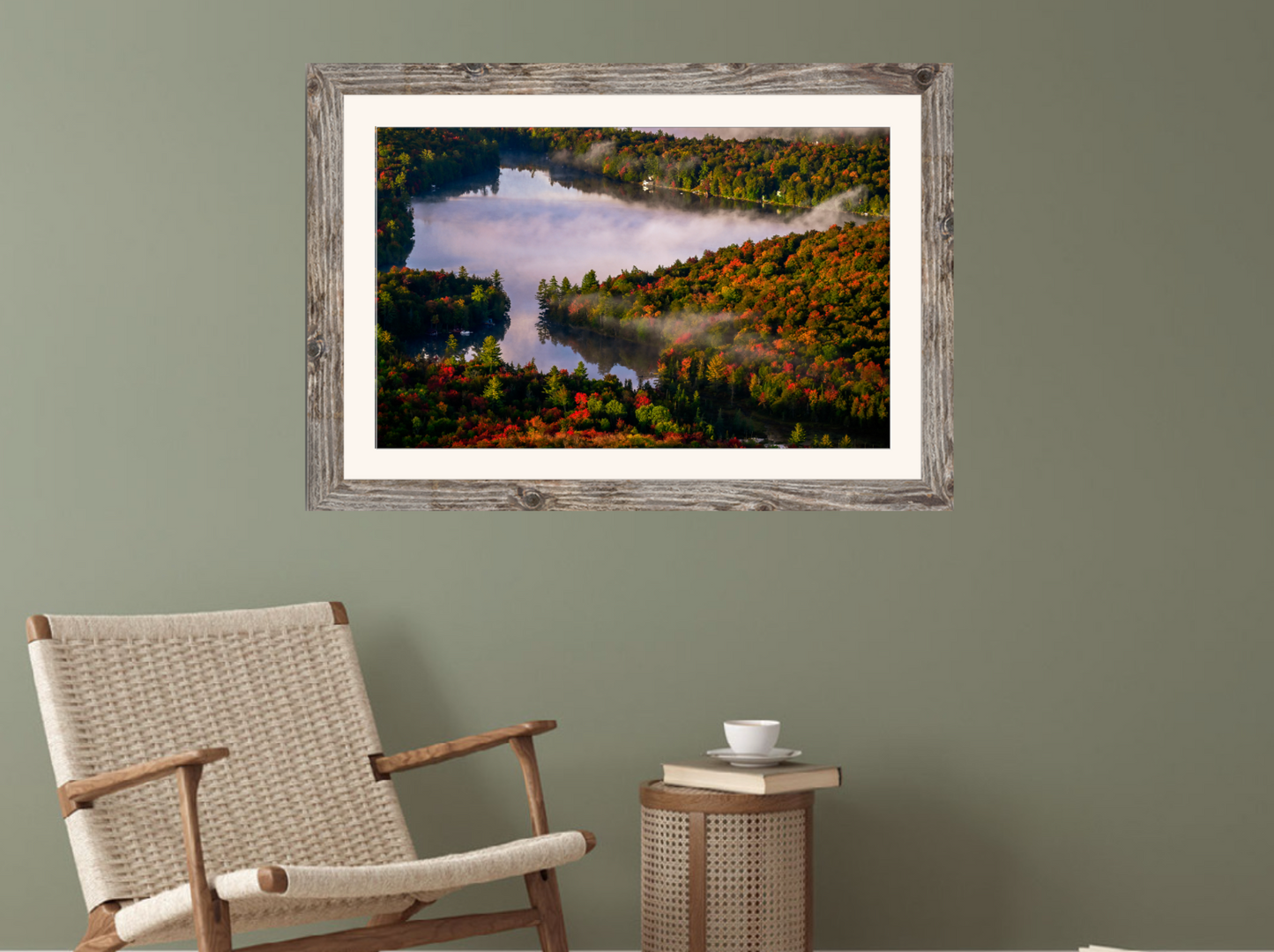 print of a foggy morning autumn sunrise Adirondack Mountains