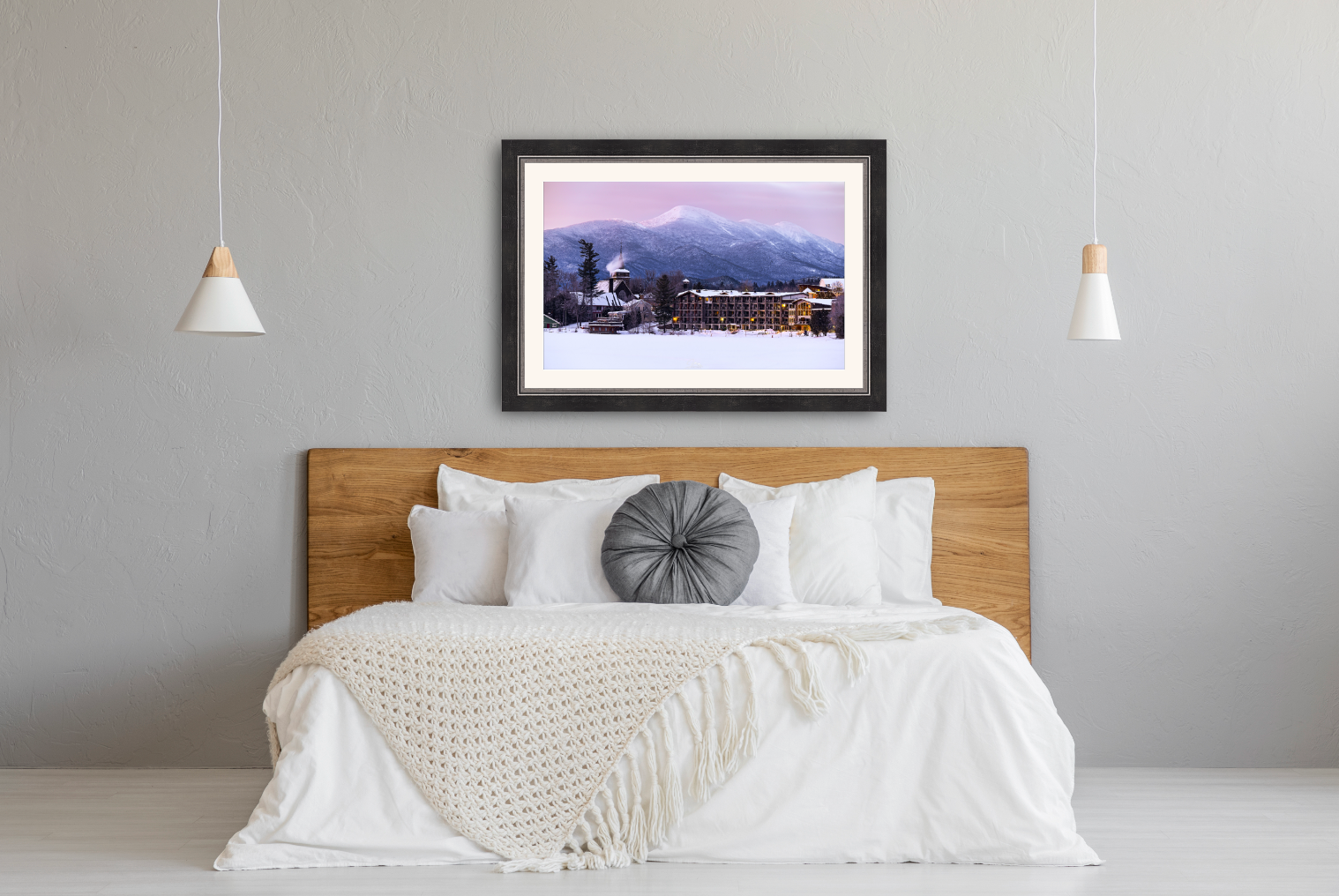 print of a winter sunrise over mirror lake