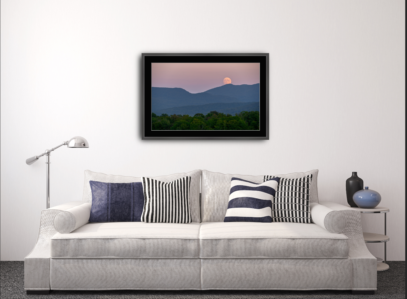 print of a Full Moonrise over Adirondack Mountains