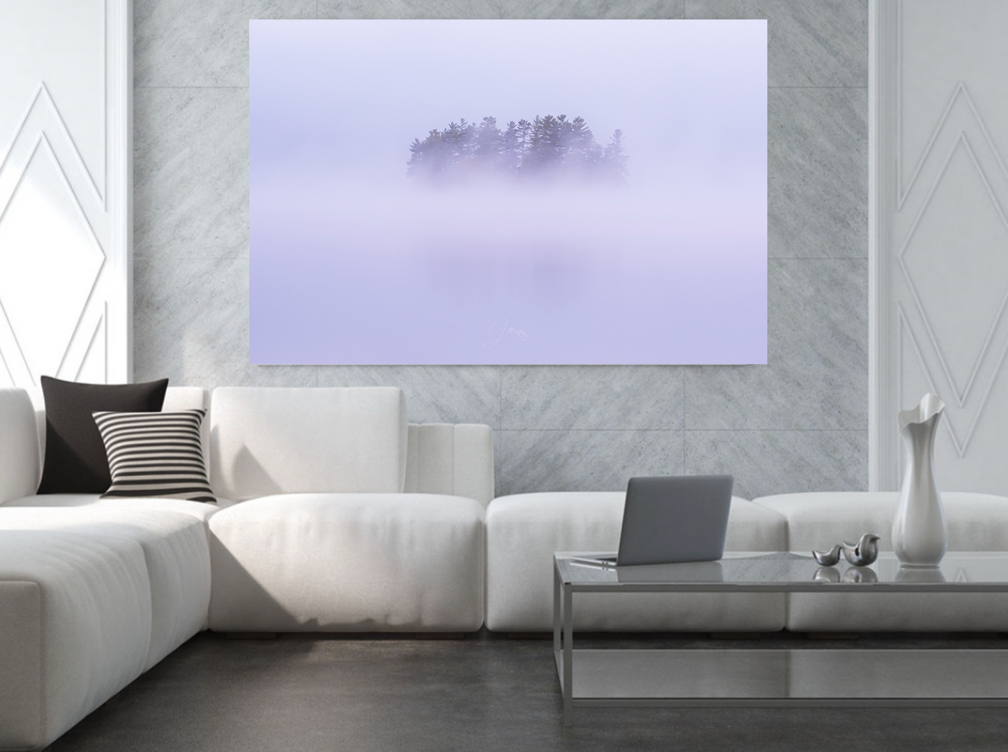 print of a Foggy morning on the lake