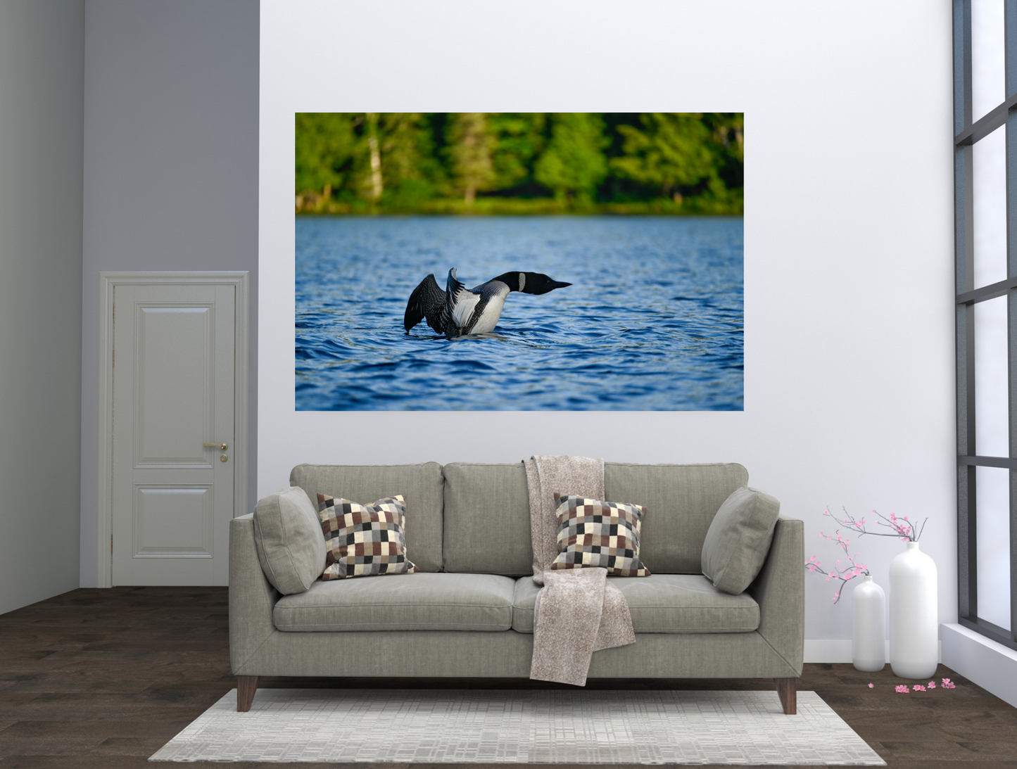 print of a common loon wingspread