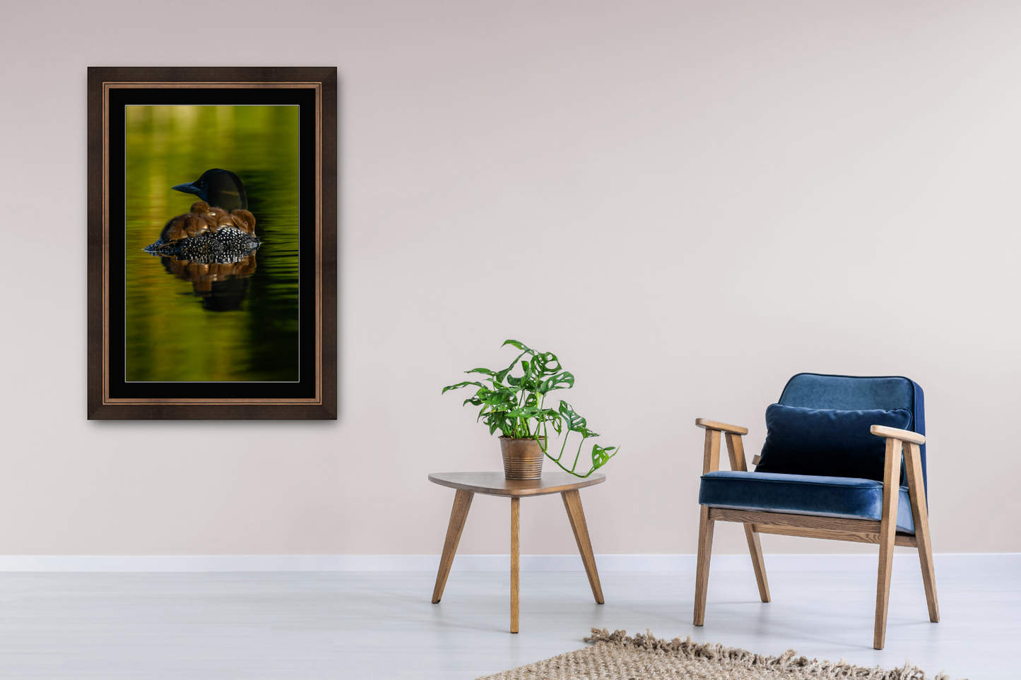 print of loons in the mist