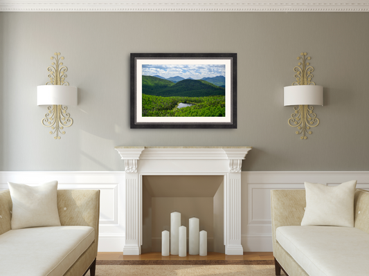 print of a pond in the Adirondack Mountains