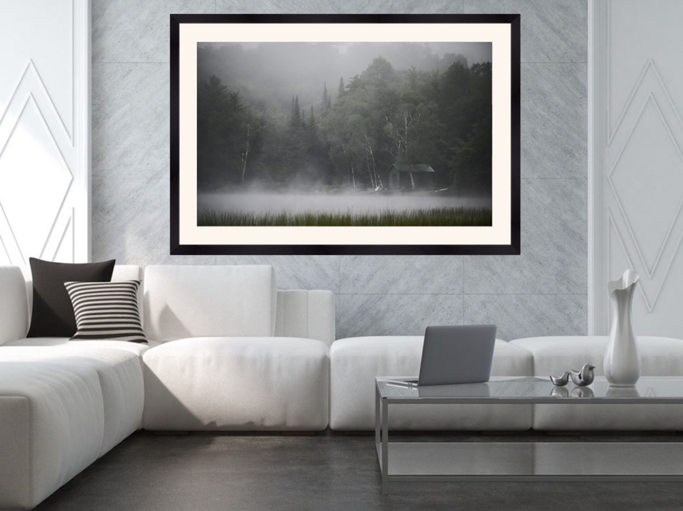 print of a foggy morning in the Adirondack Mountains