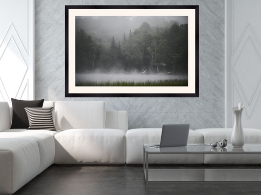 print of a foggy morning in the Adirondack Mountains 