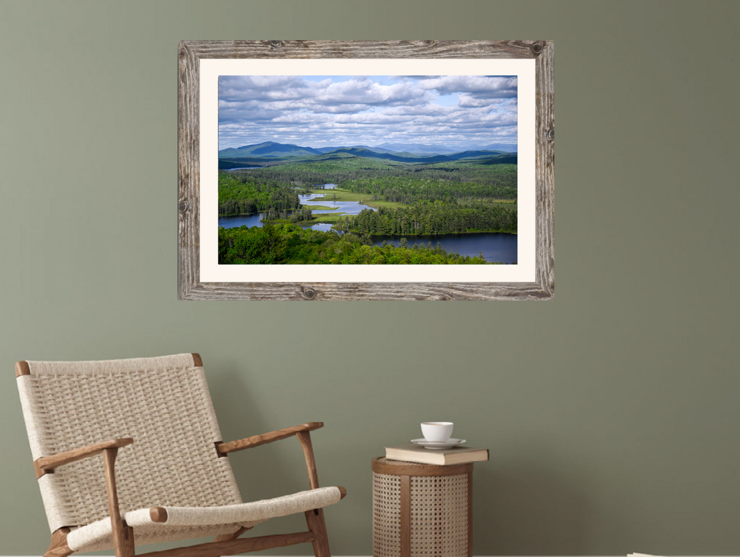 print of a river flowing through a meadow
