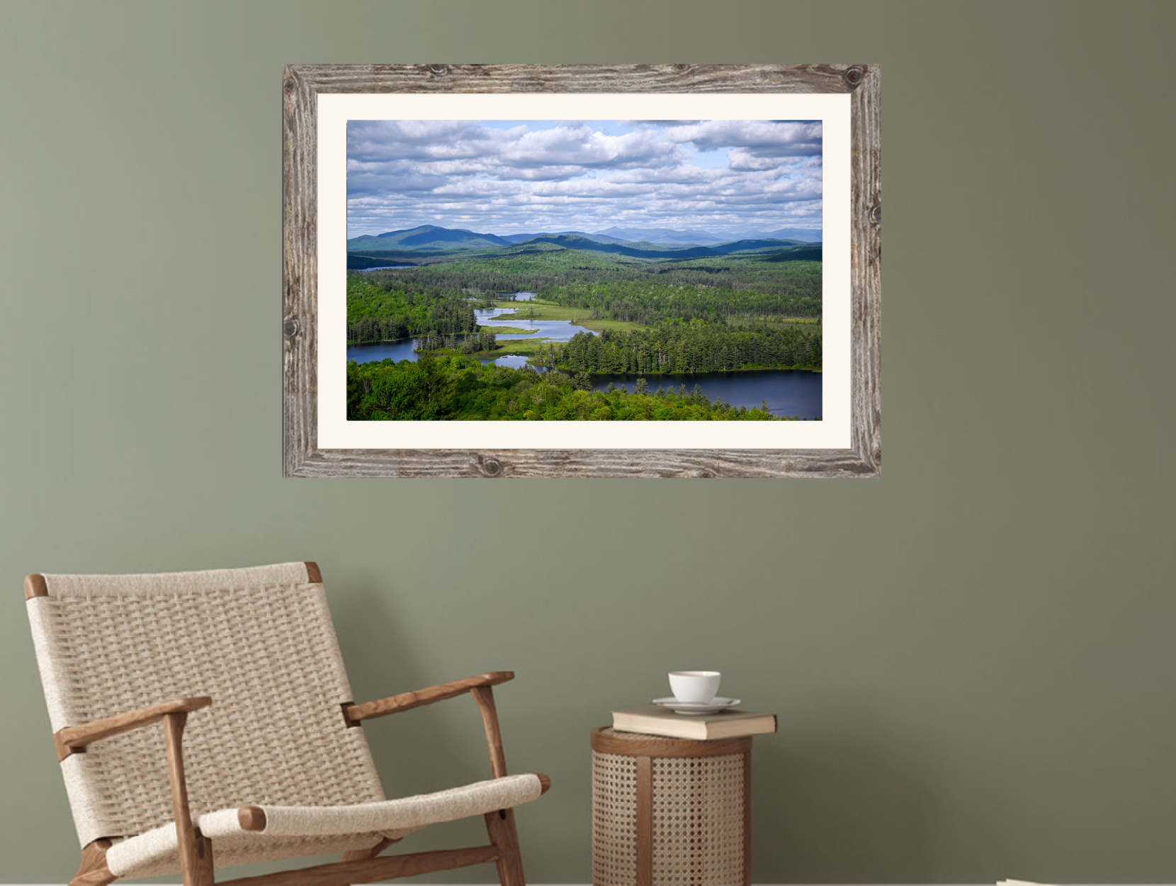 print of a river flowing through a meadow