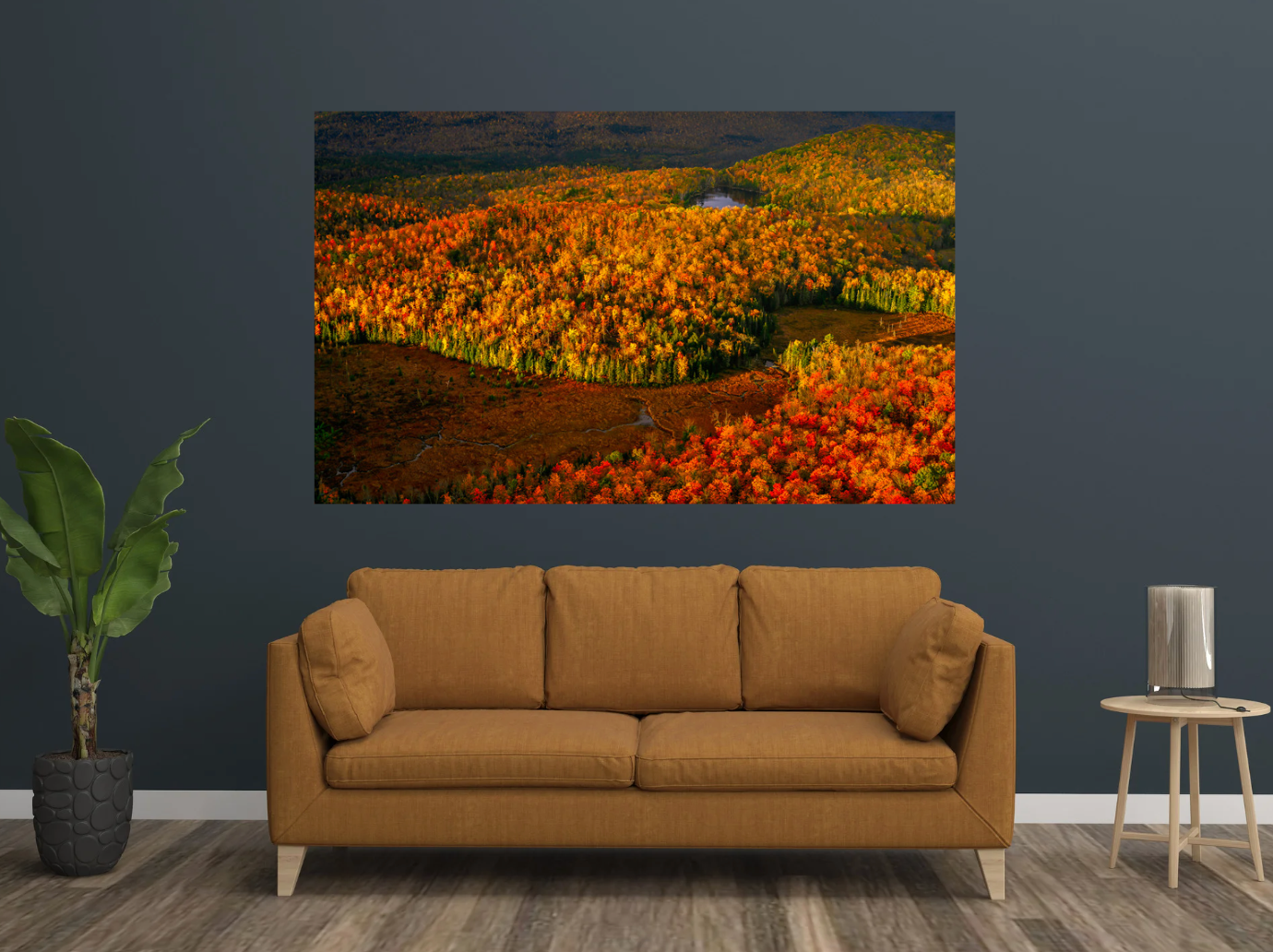 print of a river meandering through a meadow
