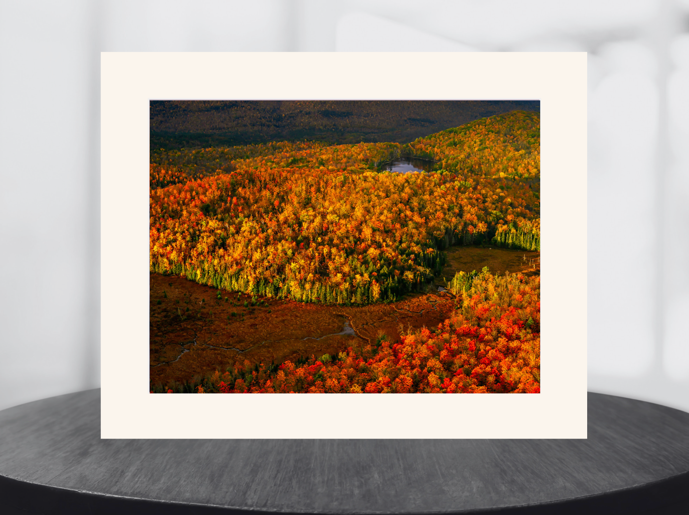 print of a river meandering through a meadow