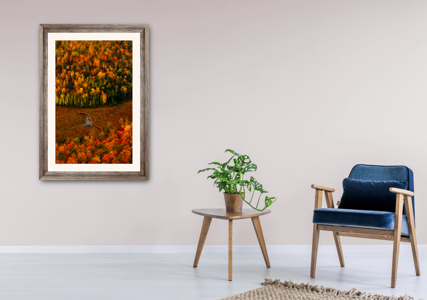 print of a river meandering through a meadow