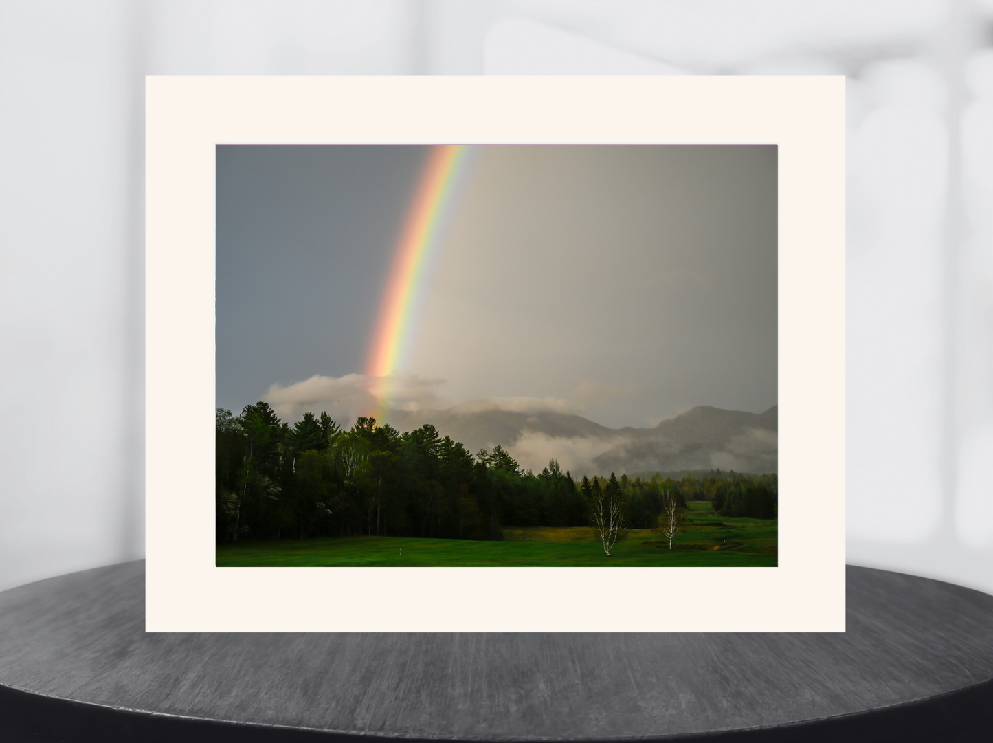 print of a rainbow in the adirondack mountains
