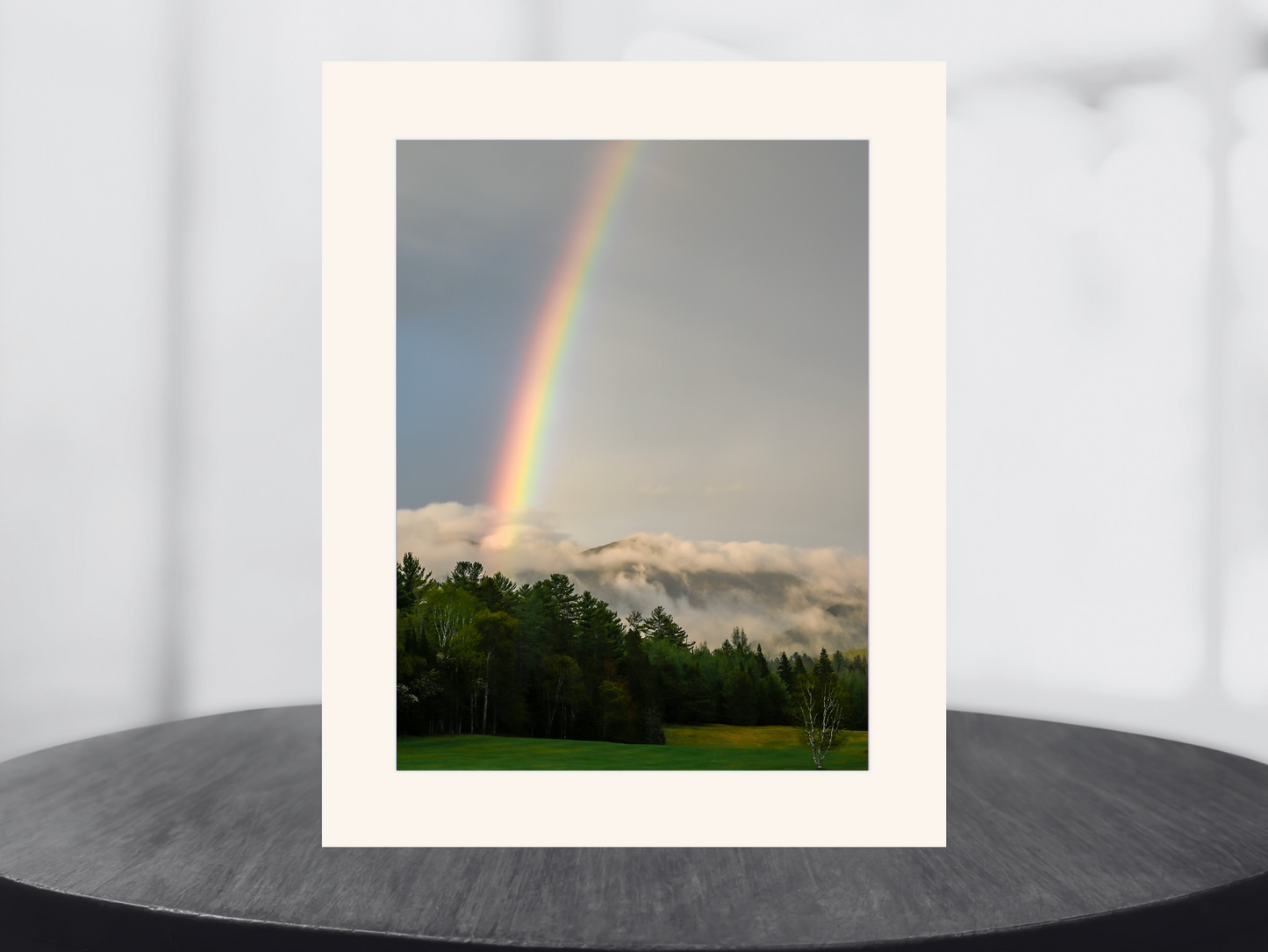 print of a rainbow over the adirondack mountains
