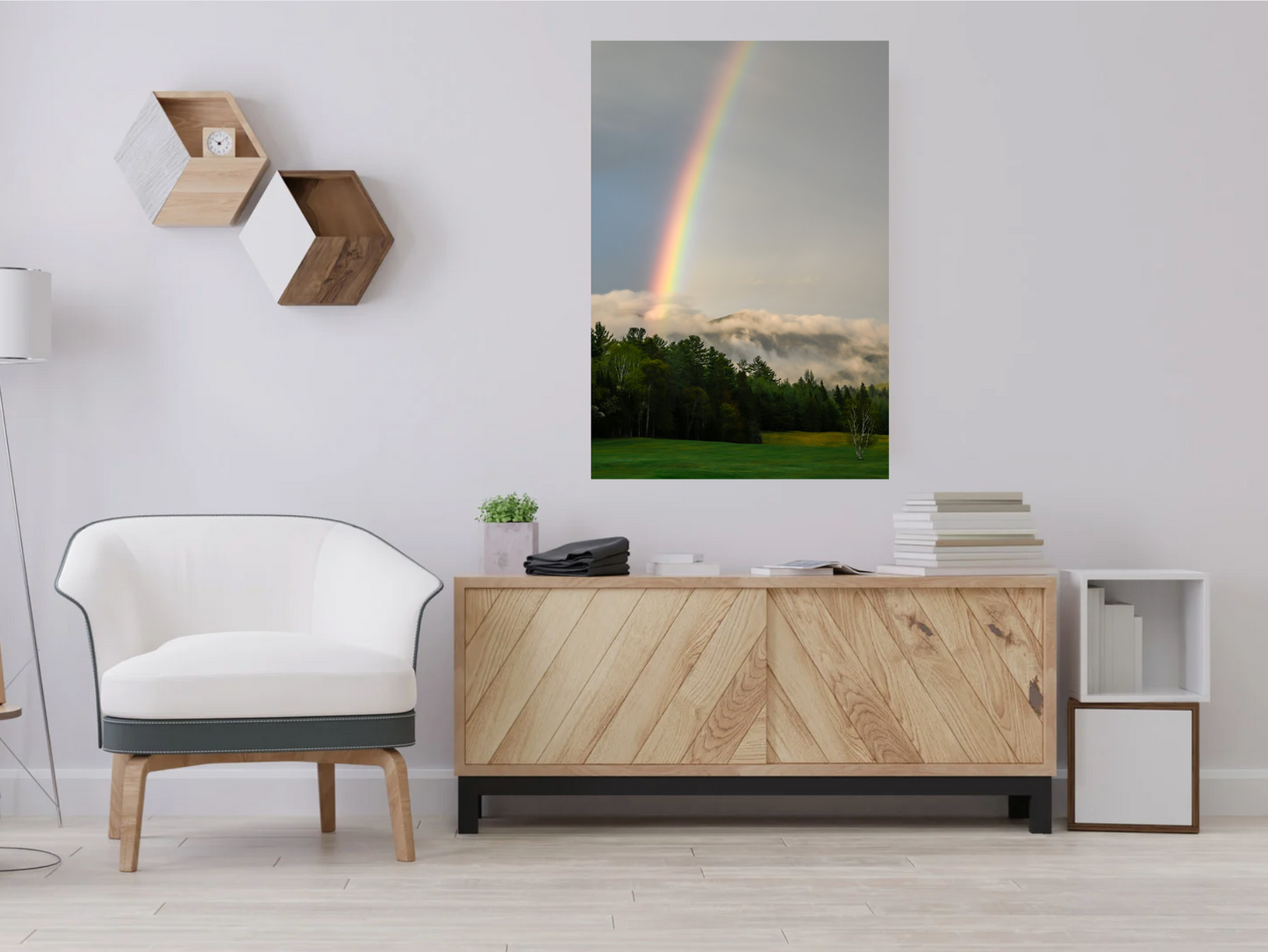 print of a rainbow over the adirondack mountains