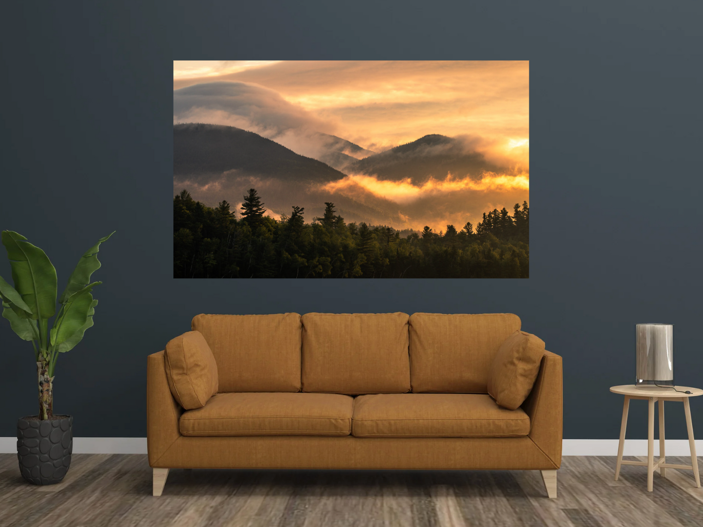 print of a foggy morning sunrise Adirondack Mountains