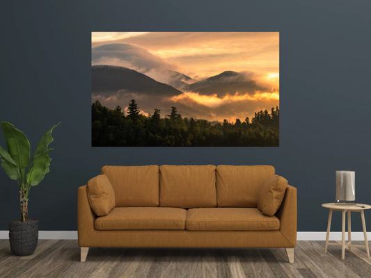 print of a foggy morning sunrise Adirondack Mountains 