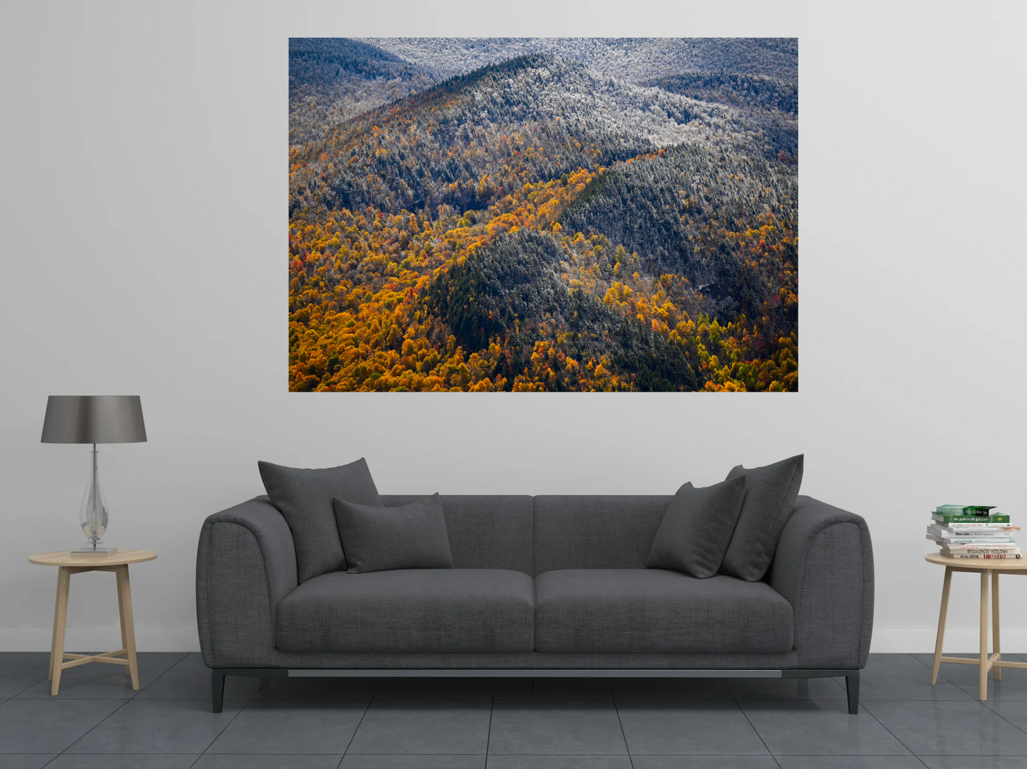 print of snow and foliage Adirondack Mountains