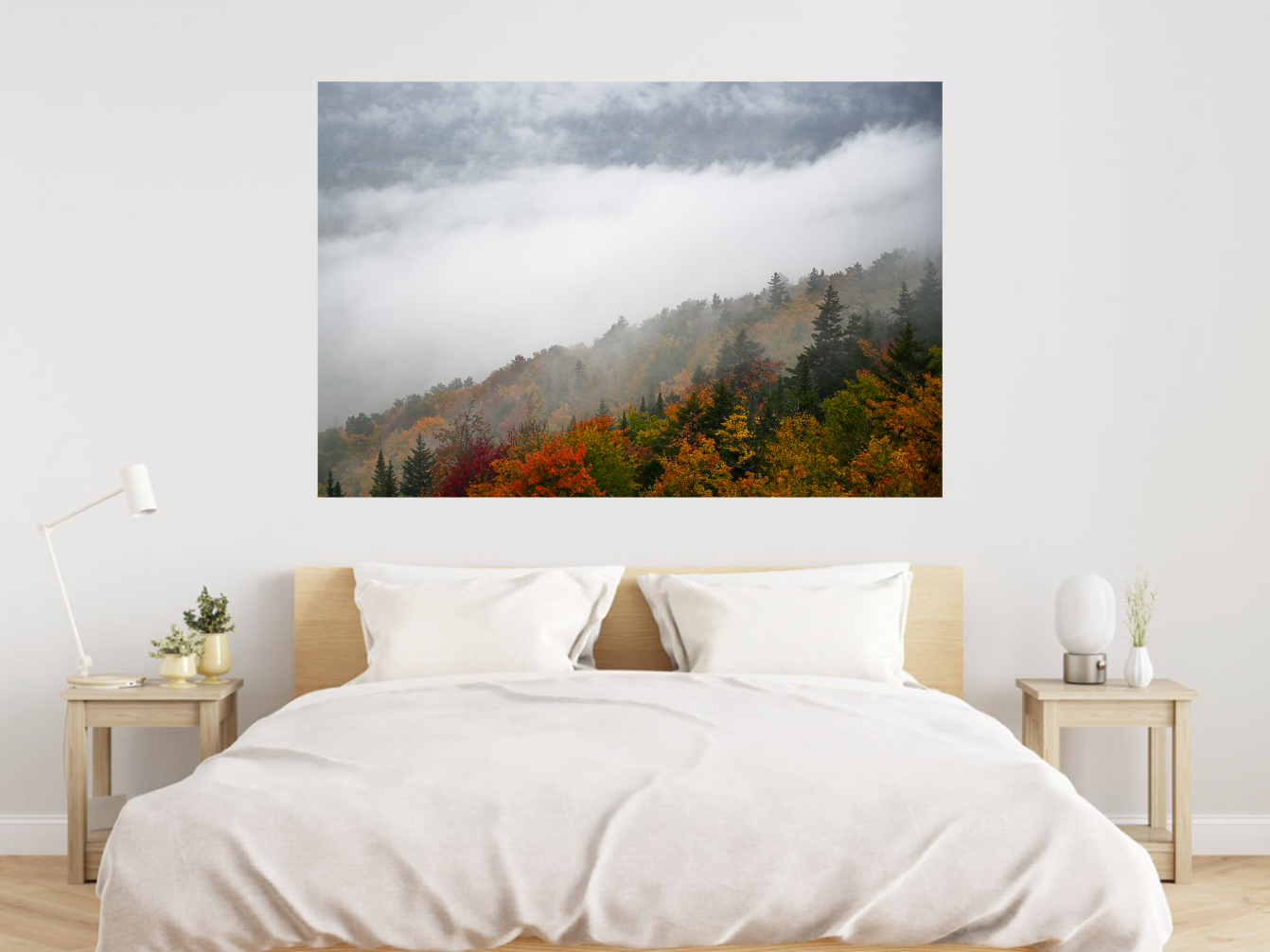 print of Mountainside Fog and Foliage