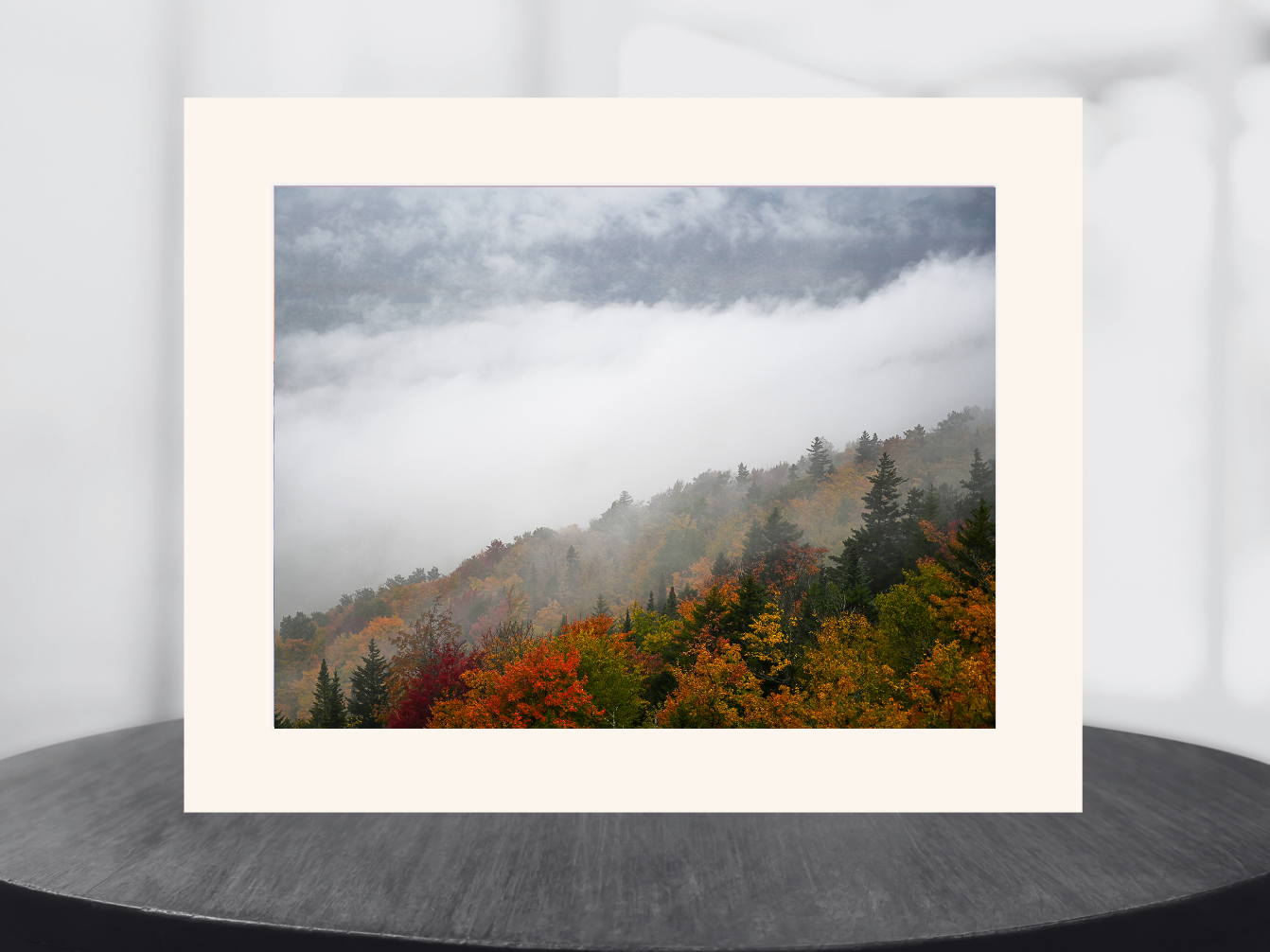 print of Mountainside Fog and Foliage