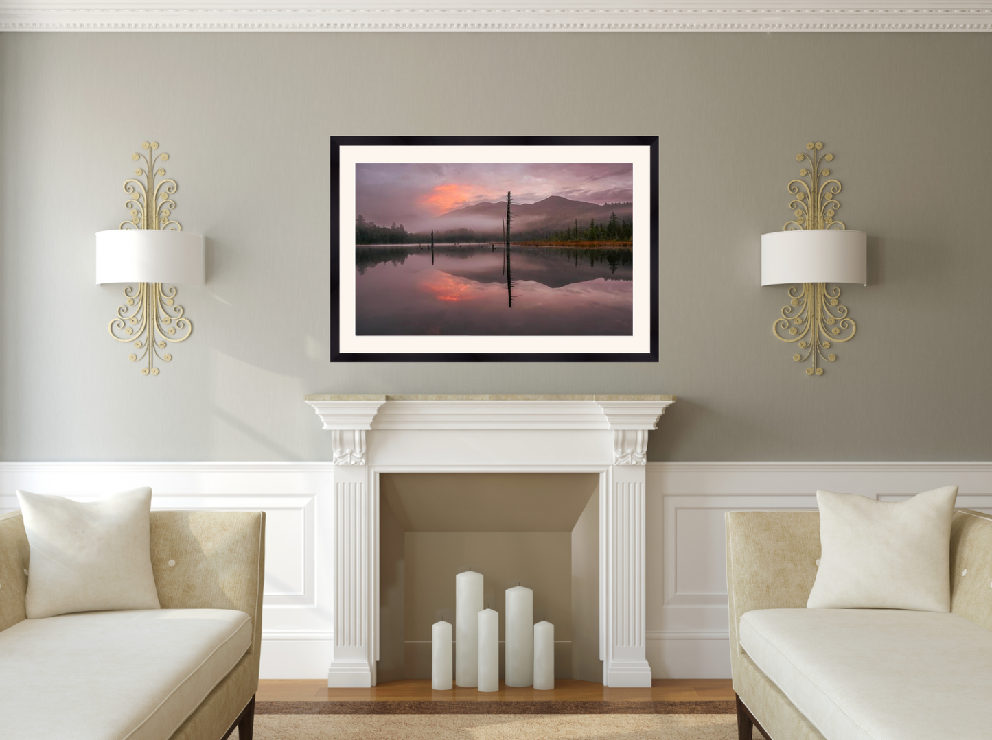 print of a sunrise reflection on a pond