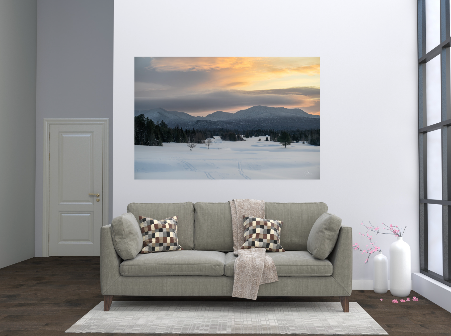 print of a sunrise over the adirondack moutains