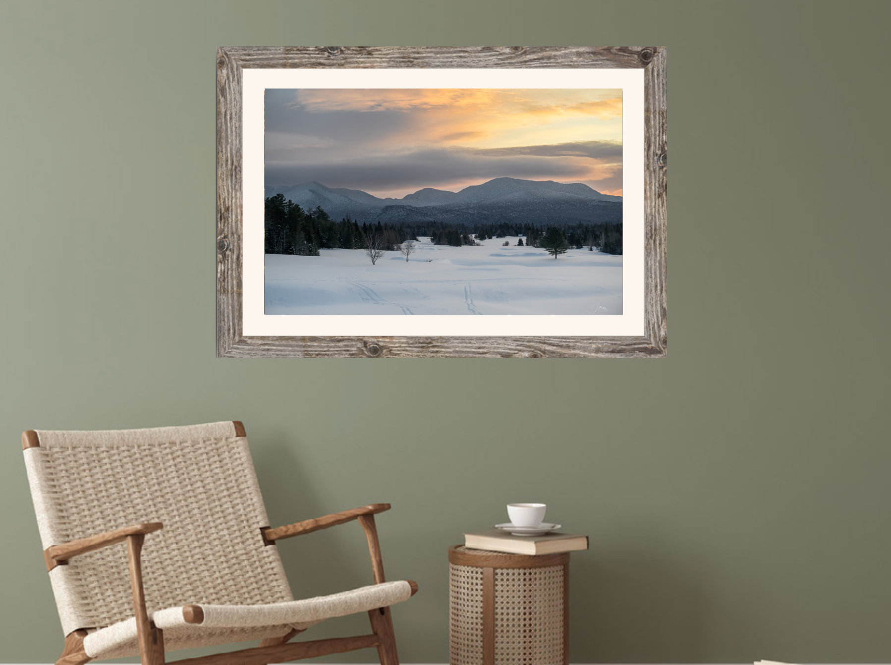 print of a sunrise over the adirondack moutains
