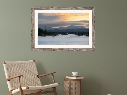 print of a sunrise over the adirondack moutains
