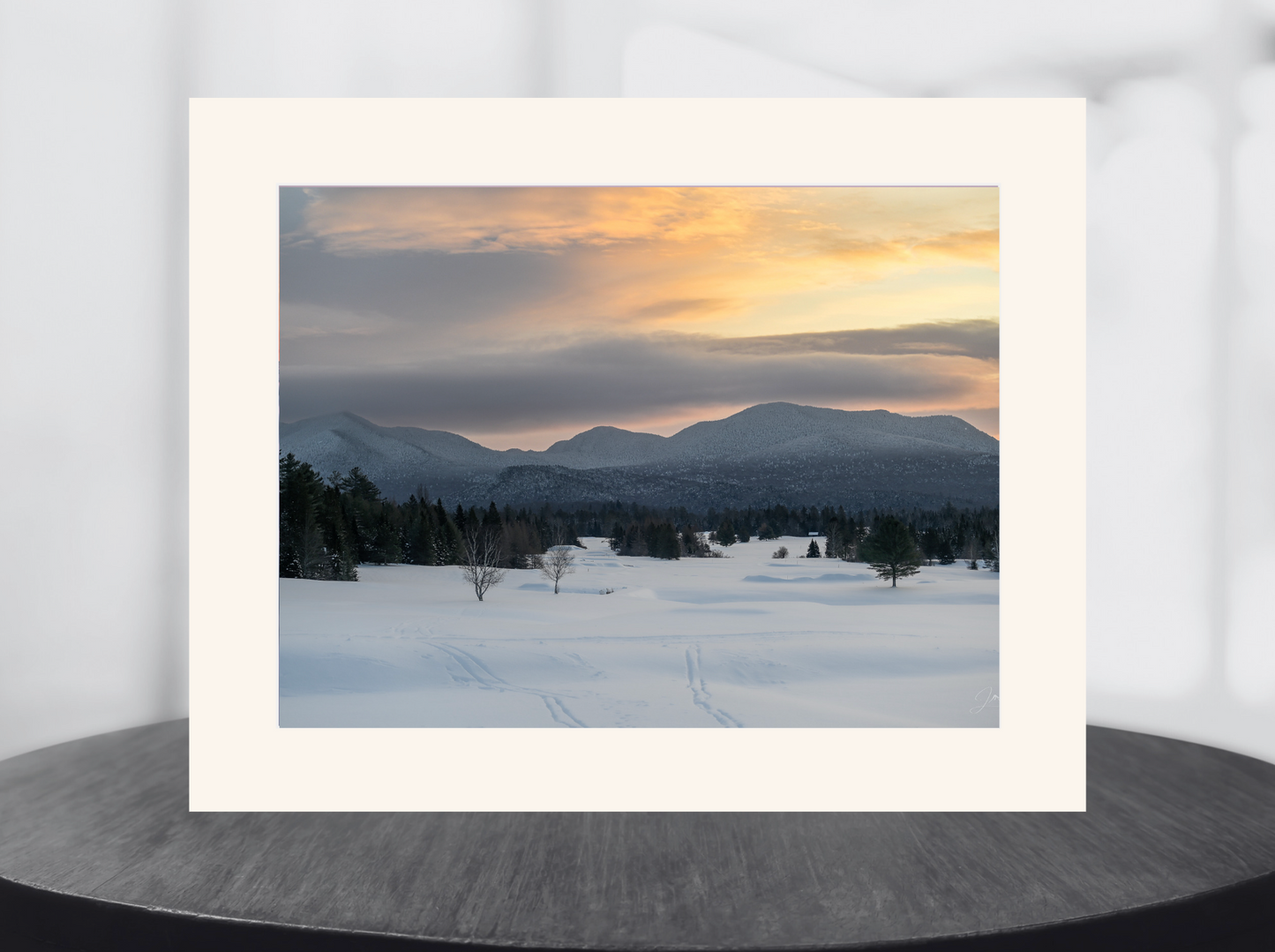 print of a sunrise over the adirondack moutains