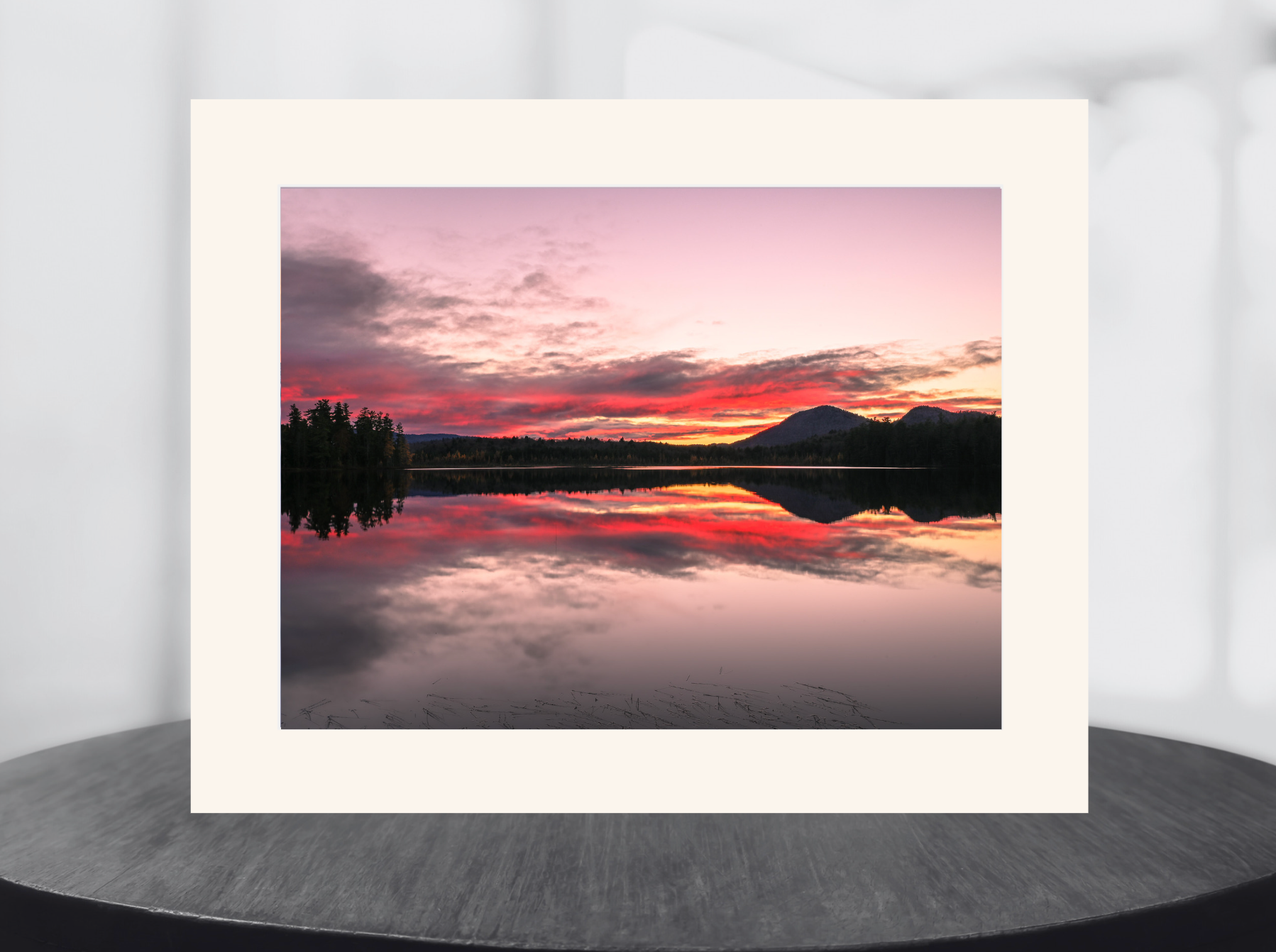print of sunrise reflections on a pond