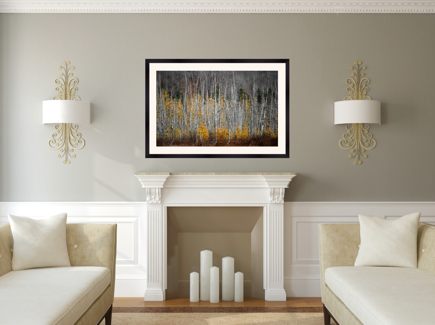 print of tamarack trees