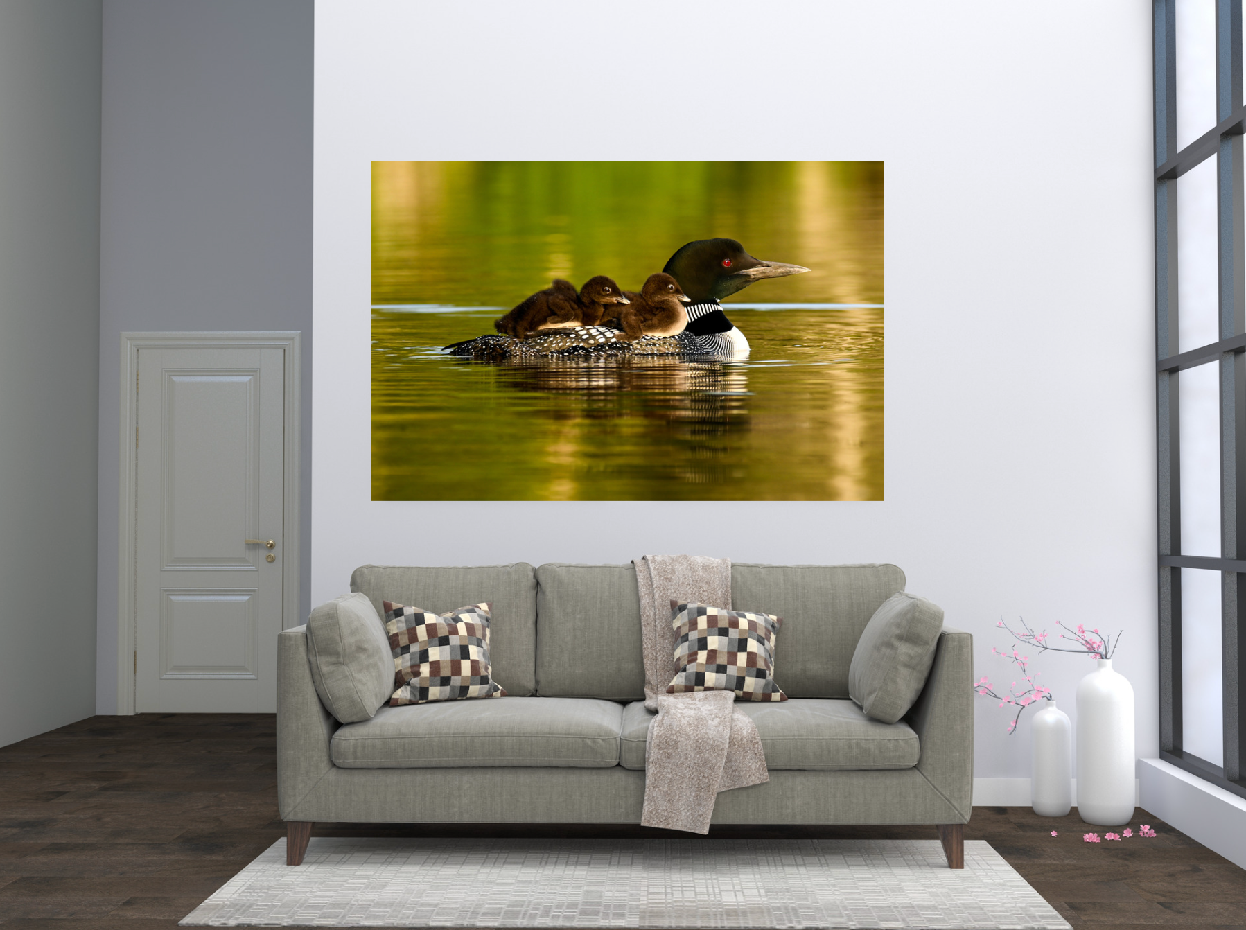 print of Mother Loon and Babies