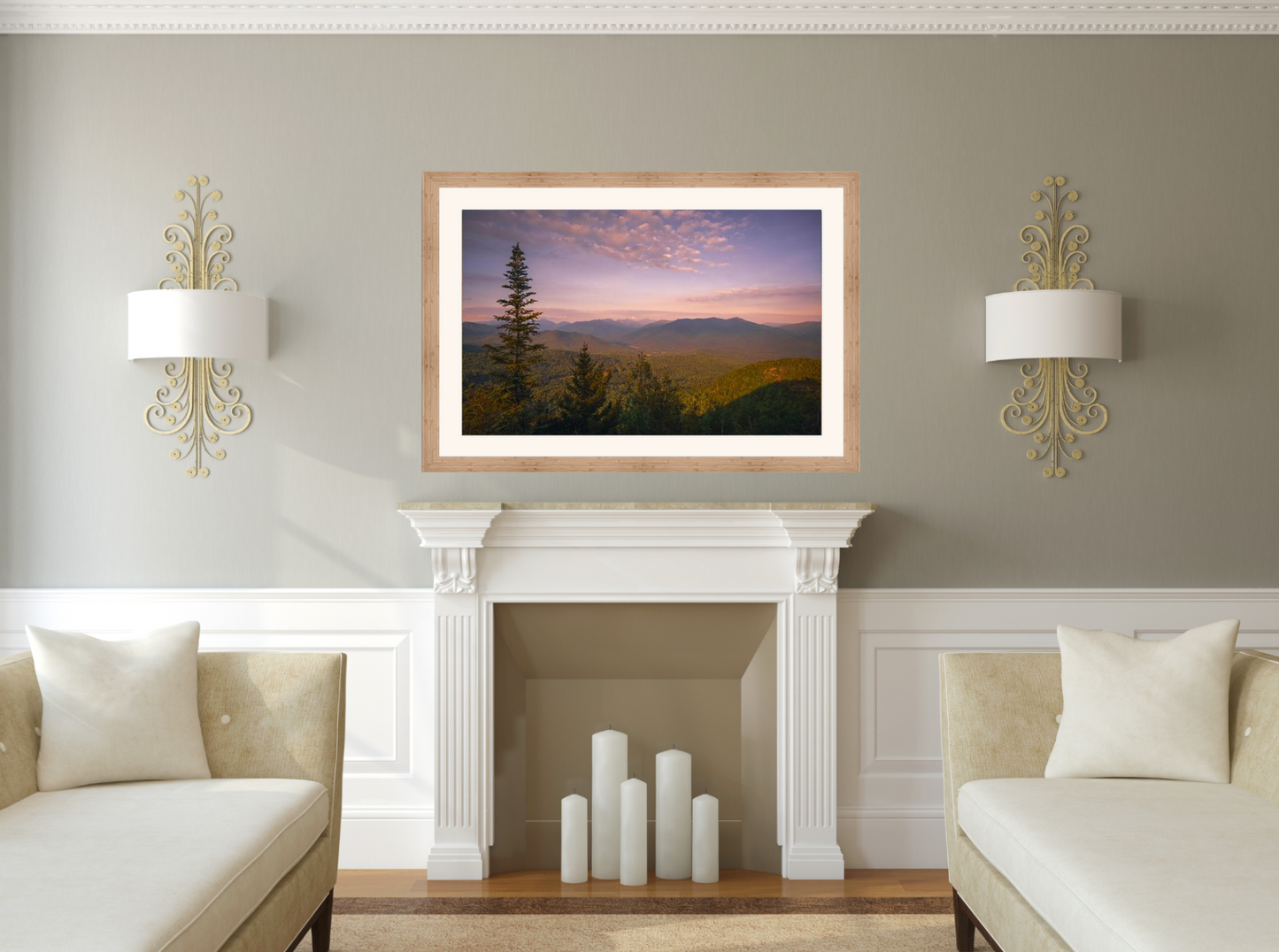 print of a Sunrise over Keene Valley in the Adirondack Mountains