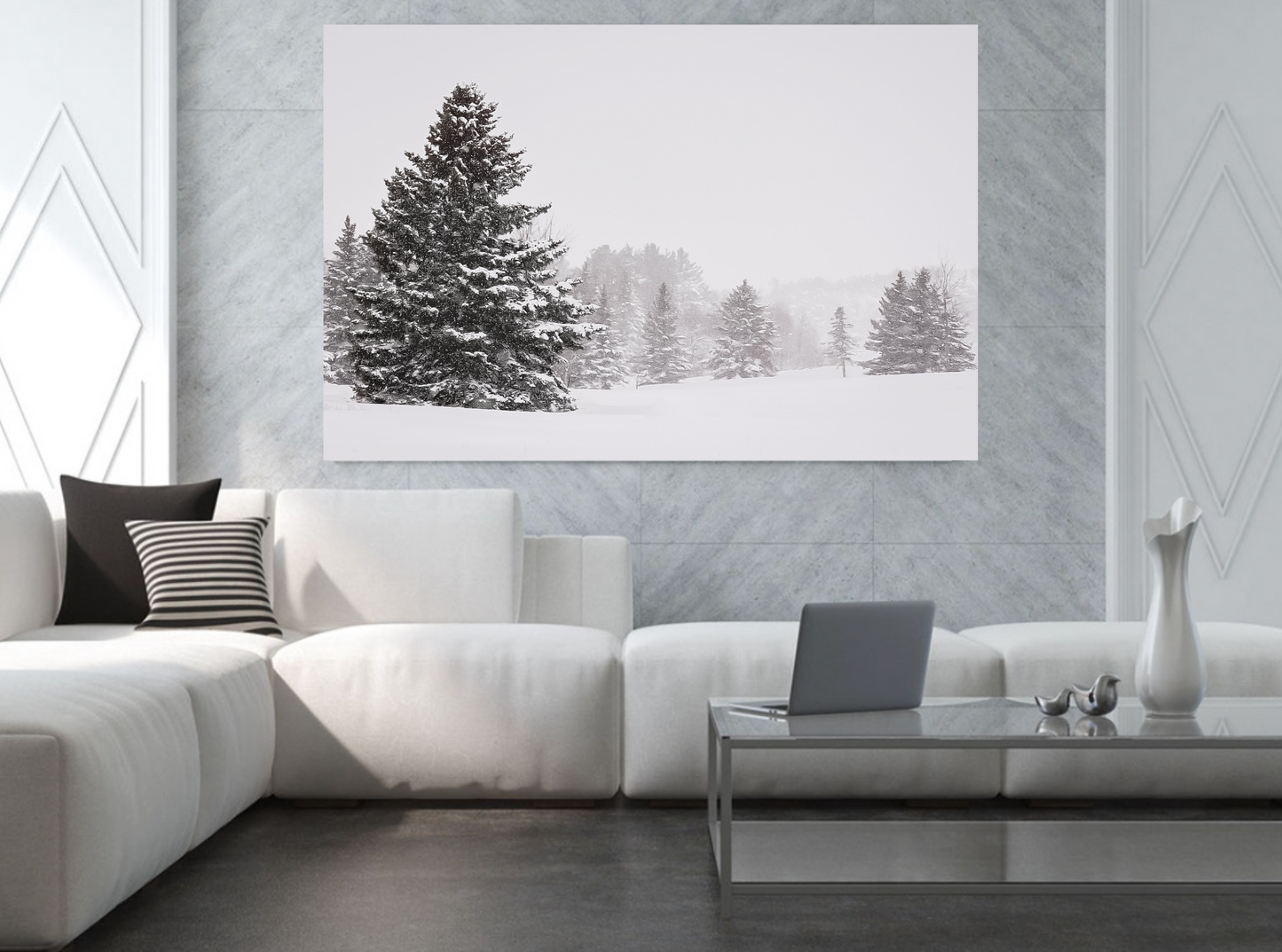 print of snowy trees