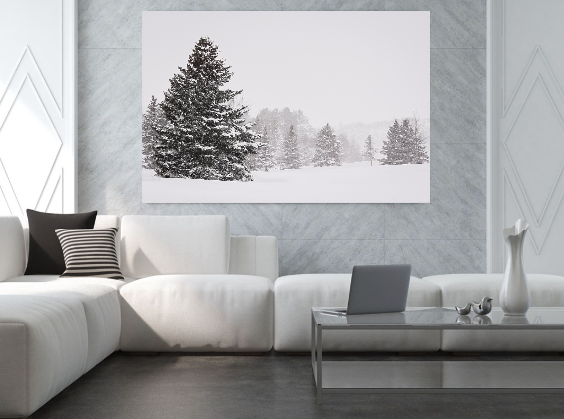 print of snowy trees