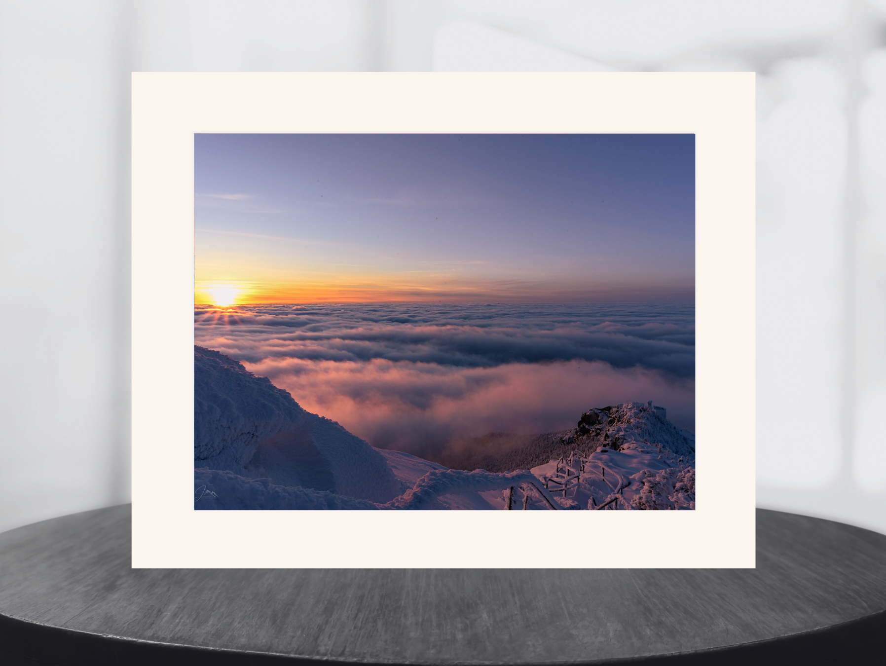 print of a cloud inversion at sunset from whiteface mountain