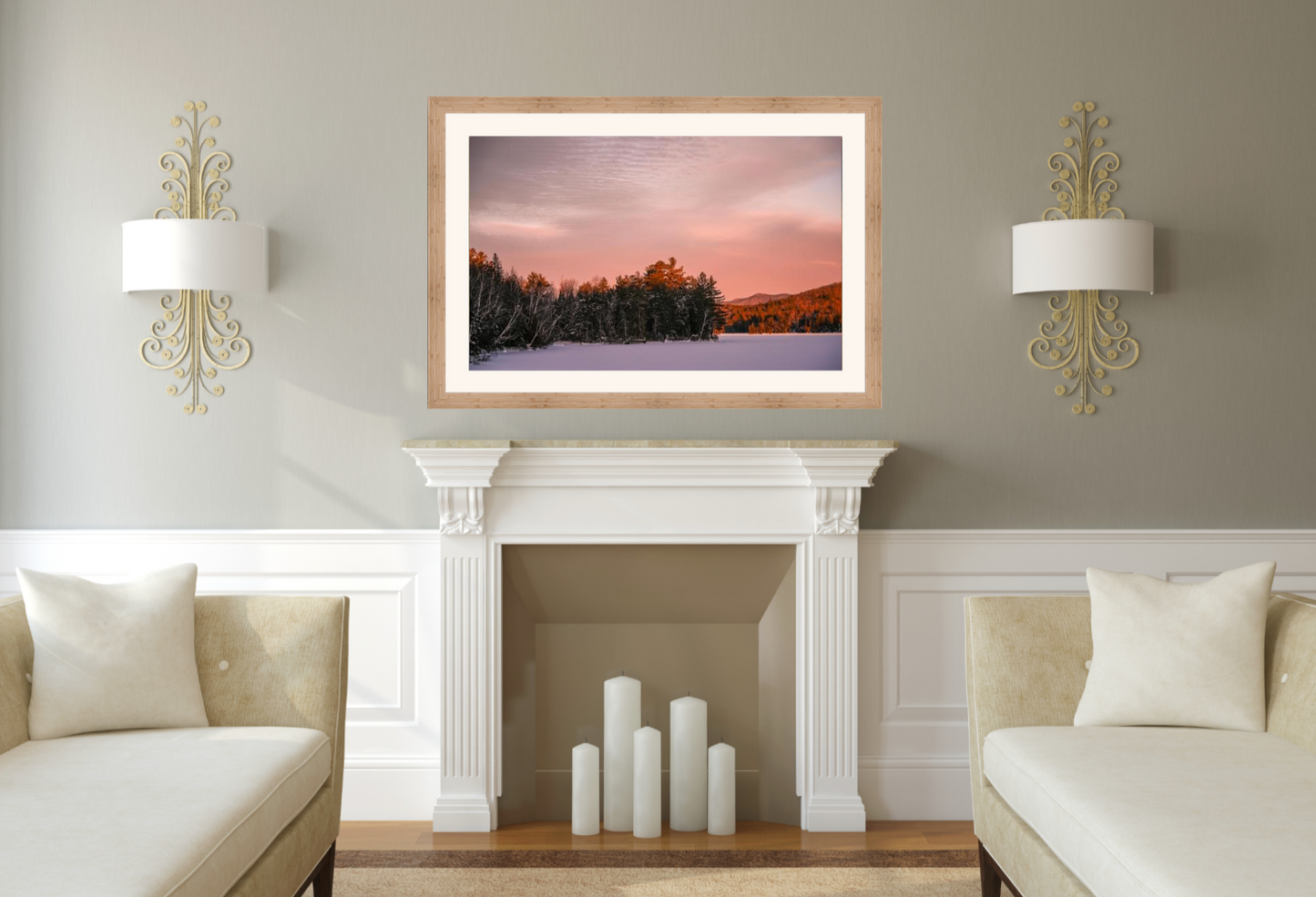 print of a Winter sunset at Franklin Falls Pond