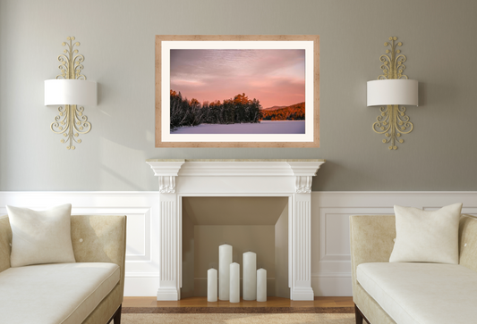 print of a Winter sunset at Franklin Falls Pond