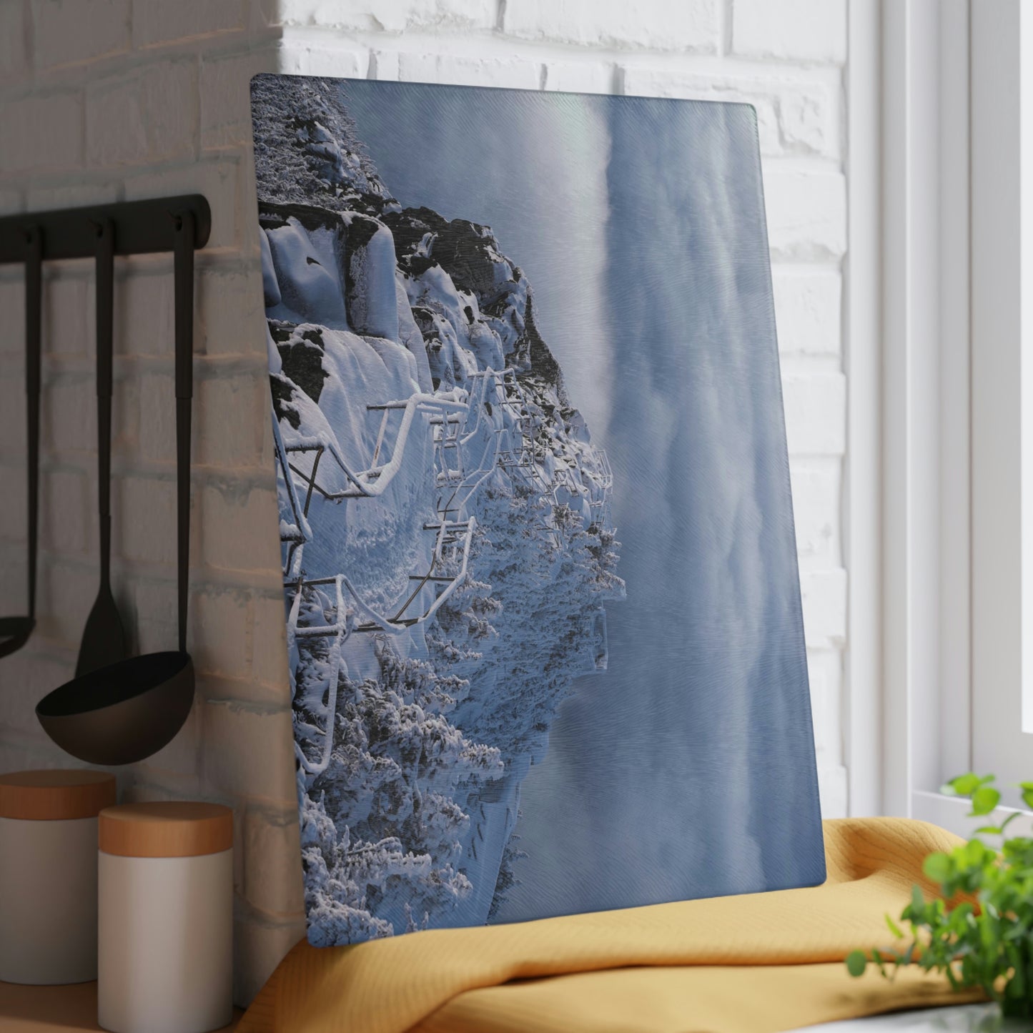 Glass Cutting Board - Whiteface Castle in the Clouds