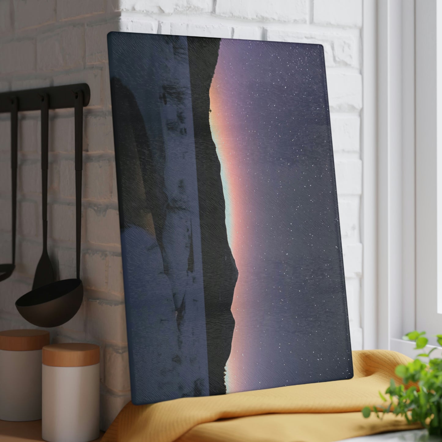 Glass Cutting Board - Starlit Aurora over Whiteface Mt.